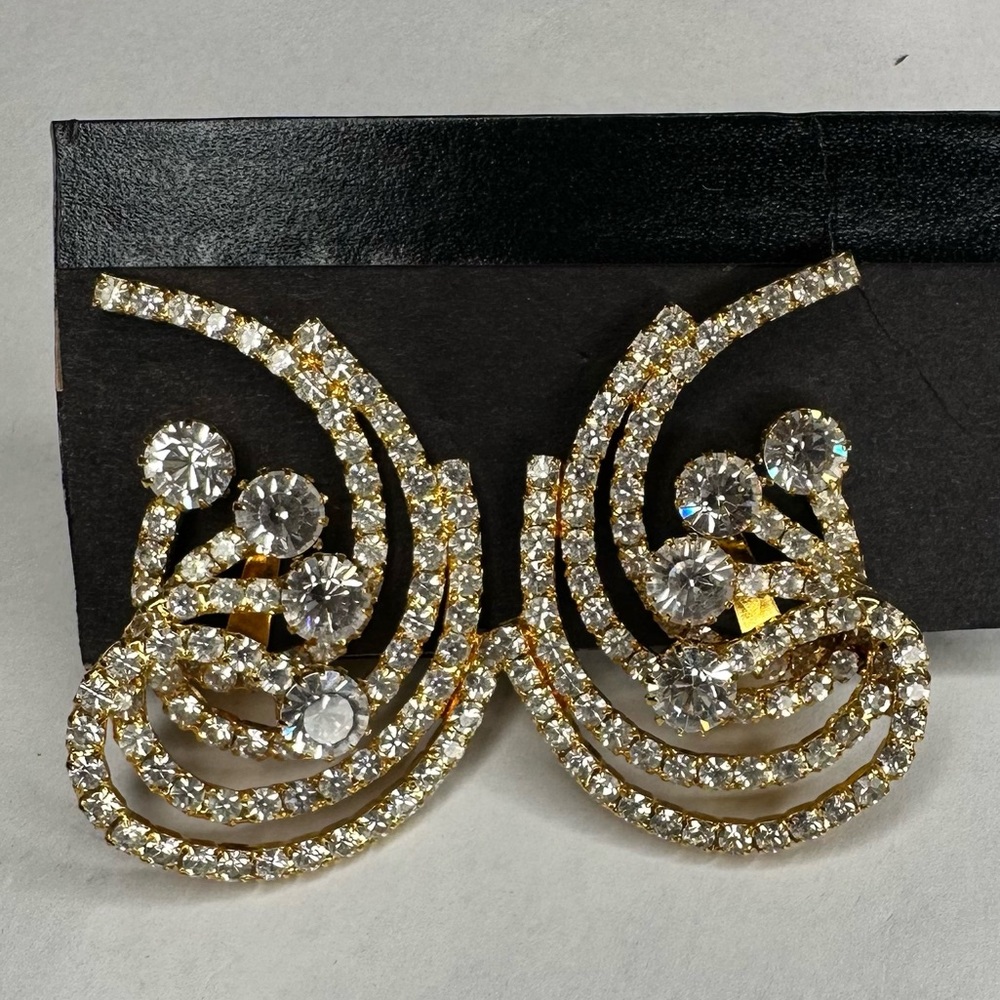 Vintage smoke & Ab Rhinestone 3D spiral earrings clip set‎